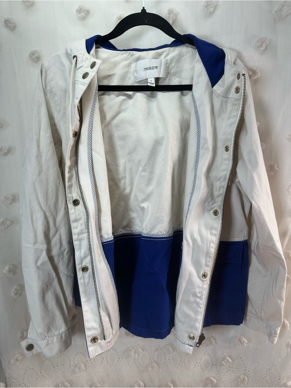 J. Crew Women’s Two-Tone Hooded Utility Jacket in White and Blue Size Medium - Picture 7 of 11